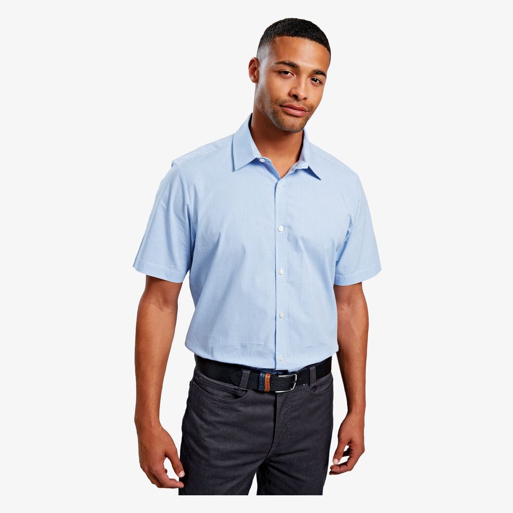 Chemise à micro carreaux Vichy à manches courtes pour homme Premier