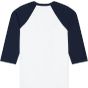 Bella Unisex 3/4 sleeve baseball tee white/navy