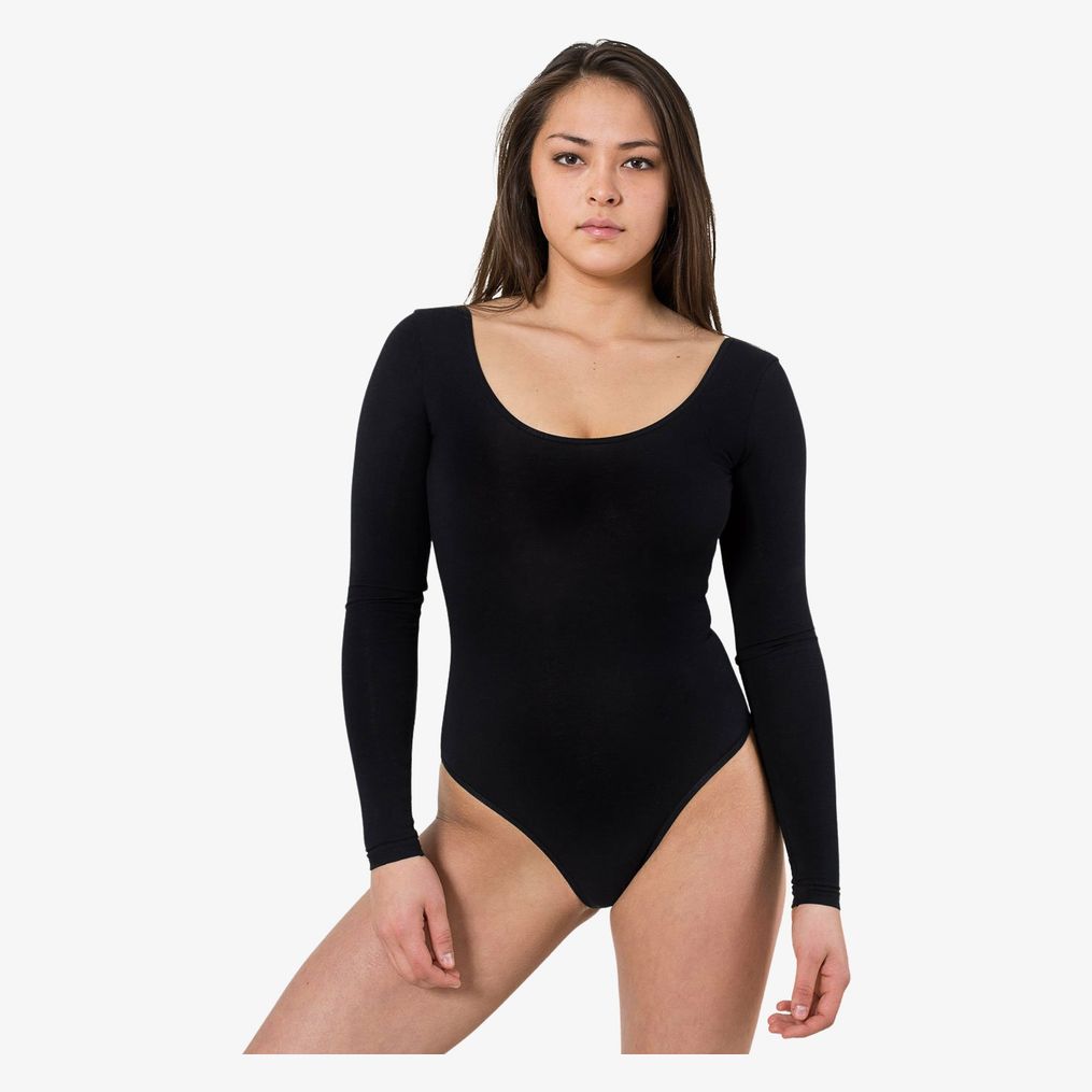 Cotton Spandex double u neck long sleeve bodysuit  American apparel