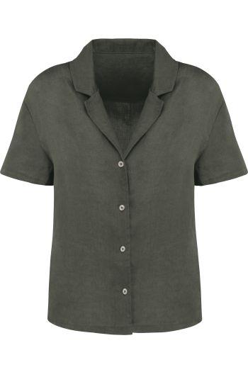 Image produit Chemise manches courtes en lin à col bowling femme