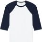Bella Unisex 3/4 sleeve baseball tee white/navy