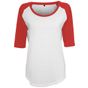Build Your Brand Ladies 3/4 Contrast Raglan Tee white/red