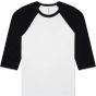 Bella Unisex 3/4 sleeve baseball tee white/black