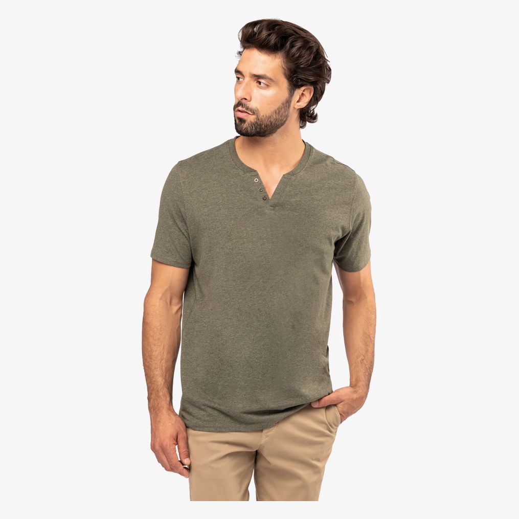 T-shirt écoresponsable henley manches courtes homme - 140 g kariban