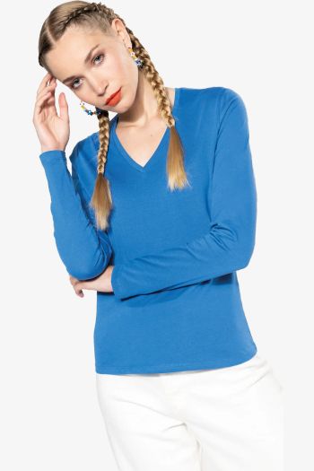 Image produit T-shirt col V manches longues femme