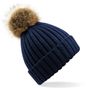 Beechfield Bonnet à larges mailles et à pompon en fourrure navy