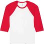 Bella Unisex 3/4 sleeve baseball tee white/red