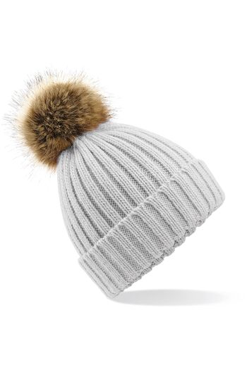 Image produit Bonnet à larges mailles et à pompon en fourrure