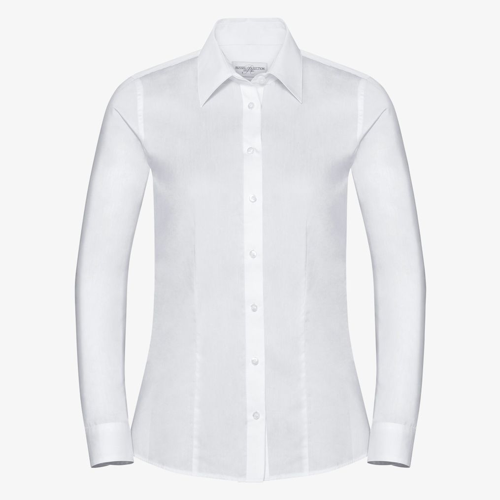 Ladies’ long sleeve tailored herringbone shirt Russell Collection