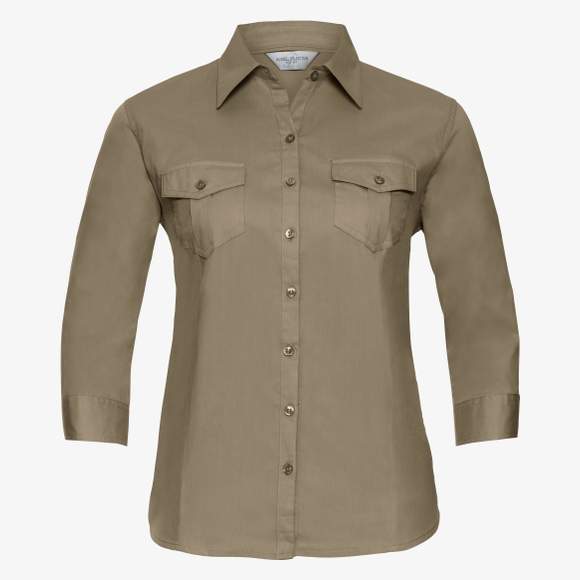 Ladies’ roll 3/4 sleeve fitted twill shirt Russell Collection