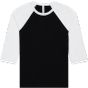 Bella Unisex 3/4 sleeve baseball tee black/white