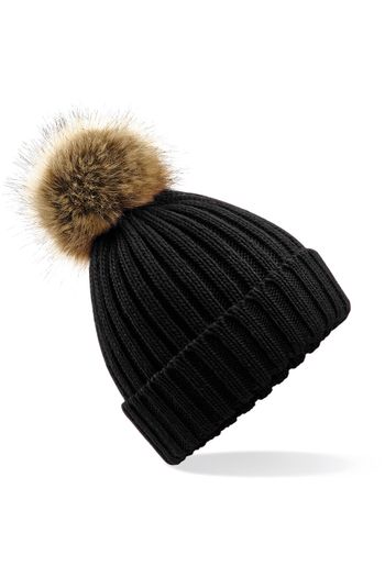Image produit Bonnet à larges mailles et à pompon en fourrure