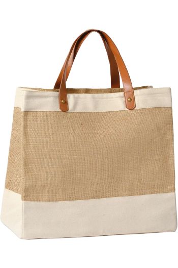 Tote bag en jute Adley avec simili cuir - Natural