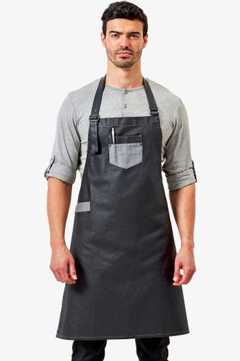 Image produit Tablier à bavette "Division" denim effet ciré et simili cuir