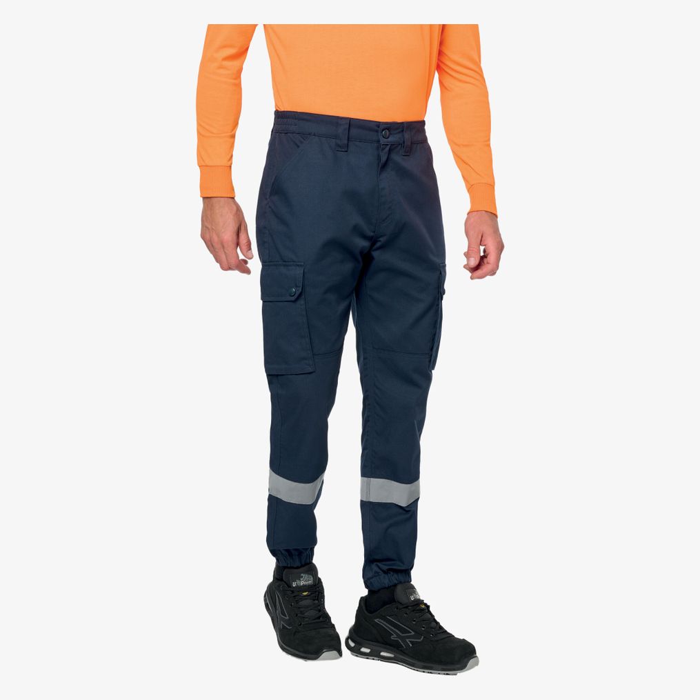 Pantalon cargo unisexe avec bas élastiqué et bande réfléchissante WK-Designed-To-Work