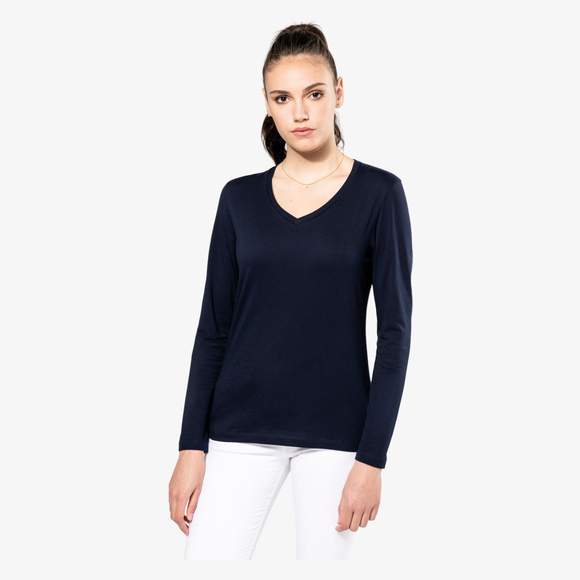 Tee-shirt manches longues col en V femme