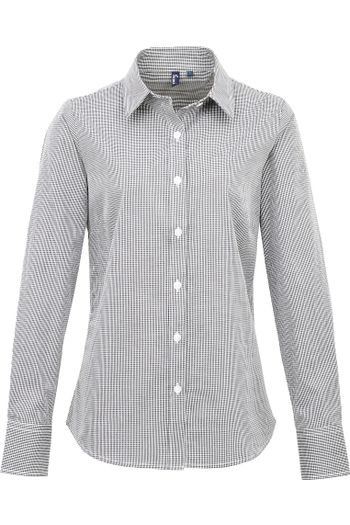 Image produit Chemise à micro-carreaux vichy et manches longues pour femme