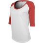 Build Your Brand Ladies 3/4 Contrast Raglan Tee white/red