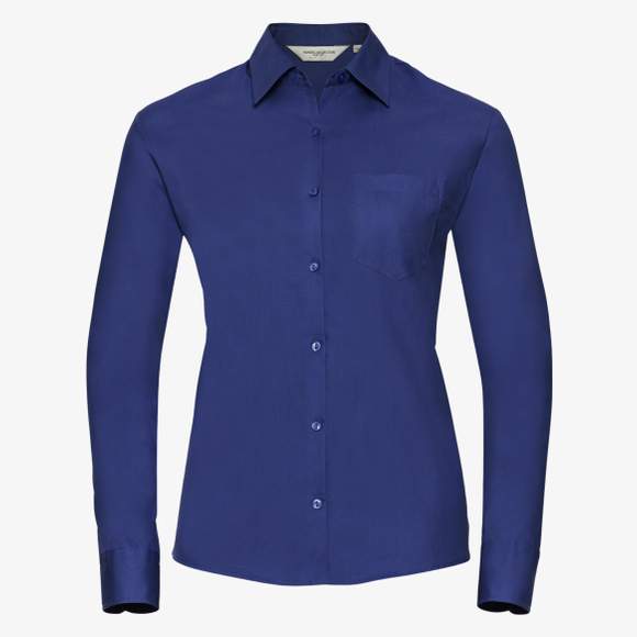 Ladies’ long sleeve classic pure cotton poplin shirt Russell Collection
