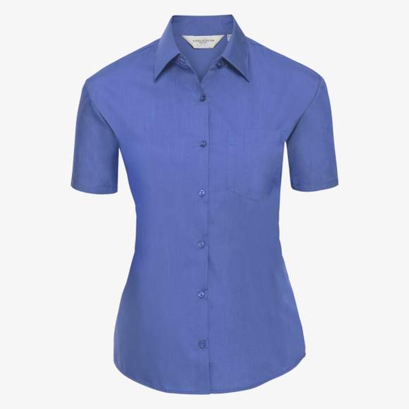 Ladies’ short sleeve classic polycotton poplin shirt Russell Collection