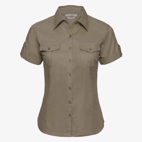 Ladies’ roll short sleeve fitted twill shirt Russell Collection