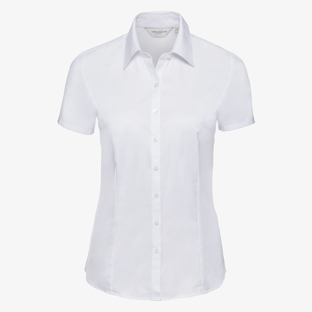 Ladies’ short sleeve tailored herringbone shirt Russell Collection