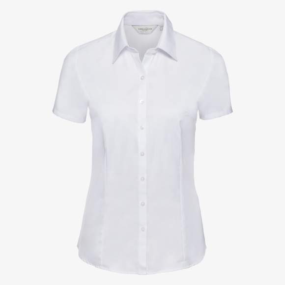 Ladies’ short sleeve tailored herringbone shirt Russell Collection