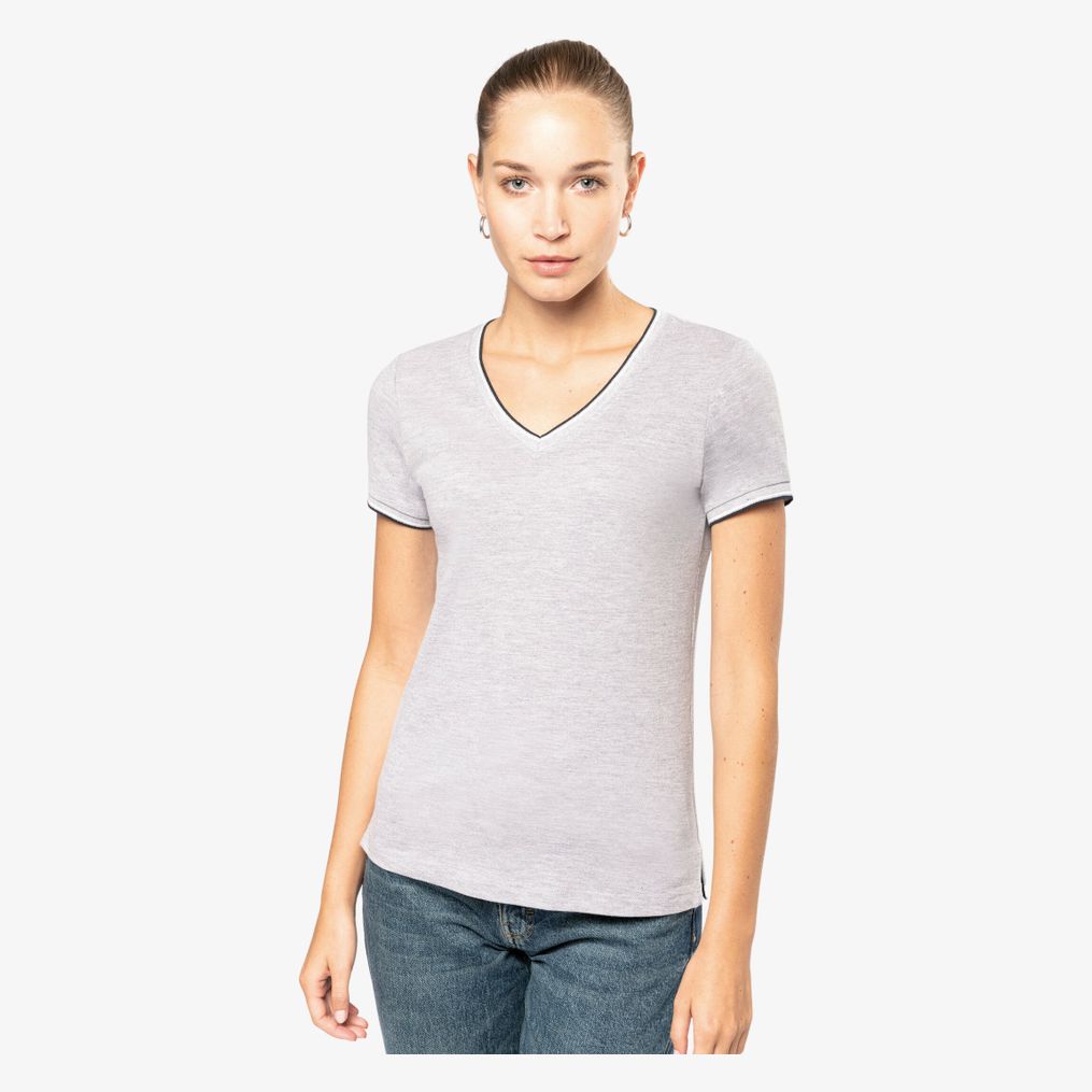 T-shirt maille piquée col V femme kariban