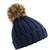 Beechfield Bonnet en grosse maille et pompon en fausse fourrure pour enfant navy