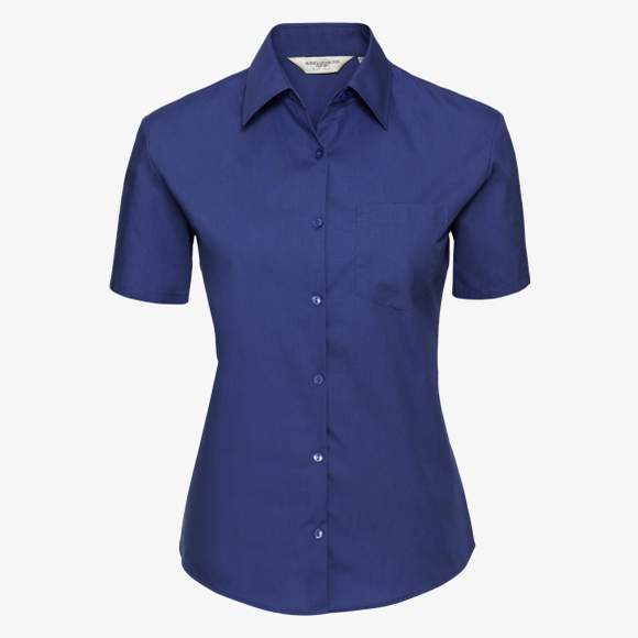 Ladies’ short sleeve classic pure cotton poplin shirt Russell Collection
