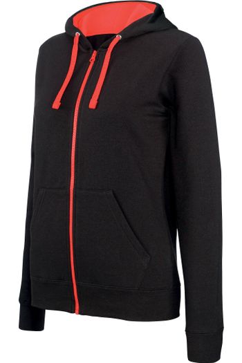 sweat-shirt zippé capuche contrastée femme