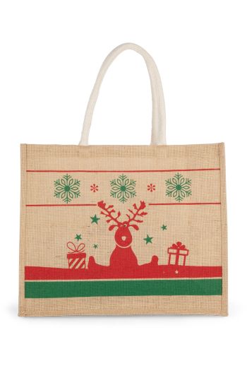 Sac en jute avec motifs de Noël - Natural/cherry Red