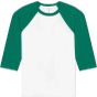 Bella Unisex 3/4 sleeve baseball tee white/kelly