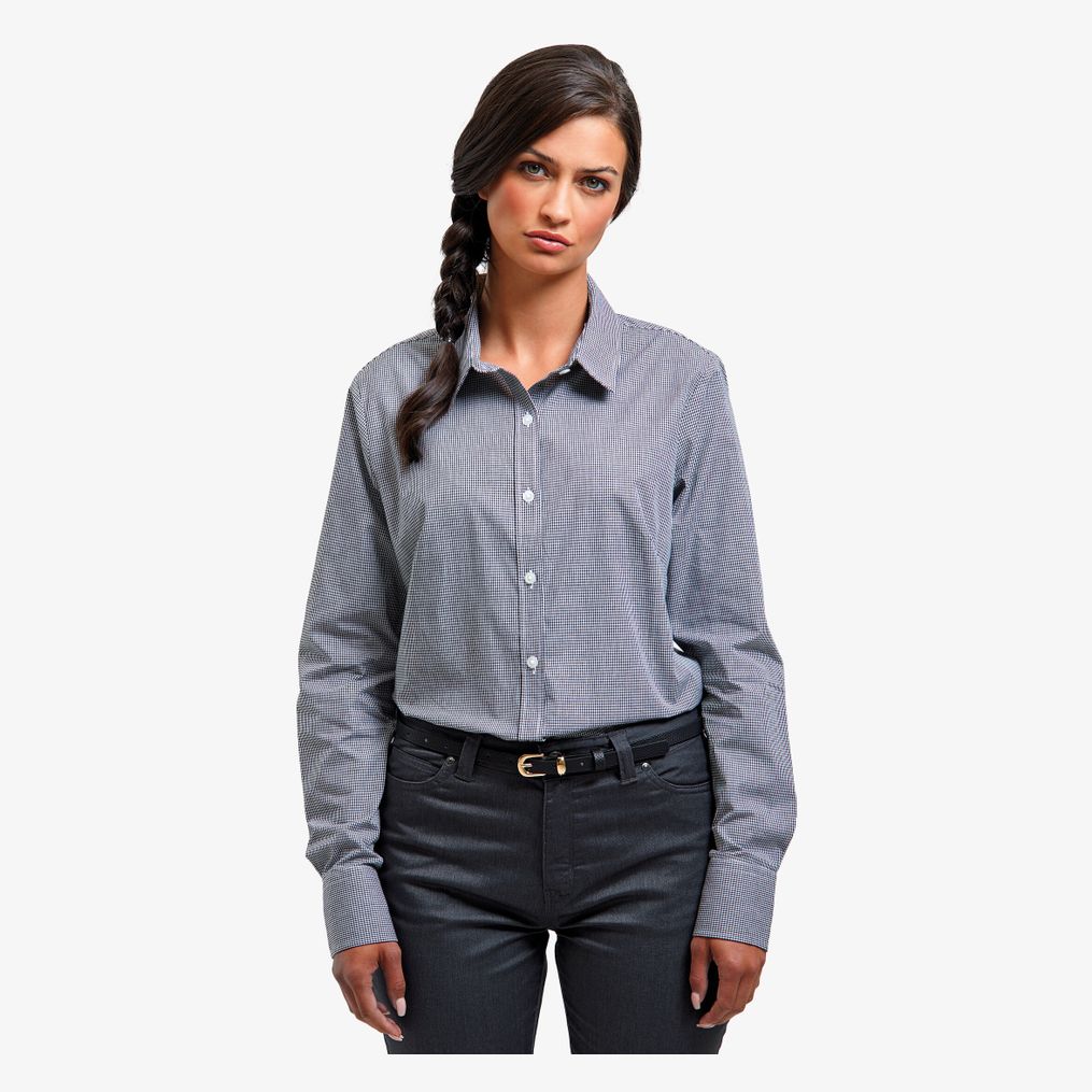 Chemise à micro-carreaux vichy et manches longues pour femme Premier