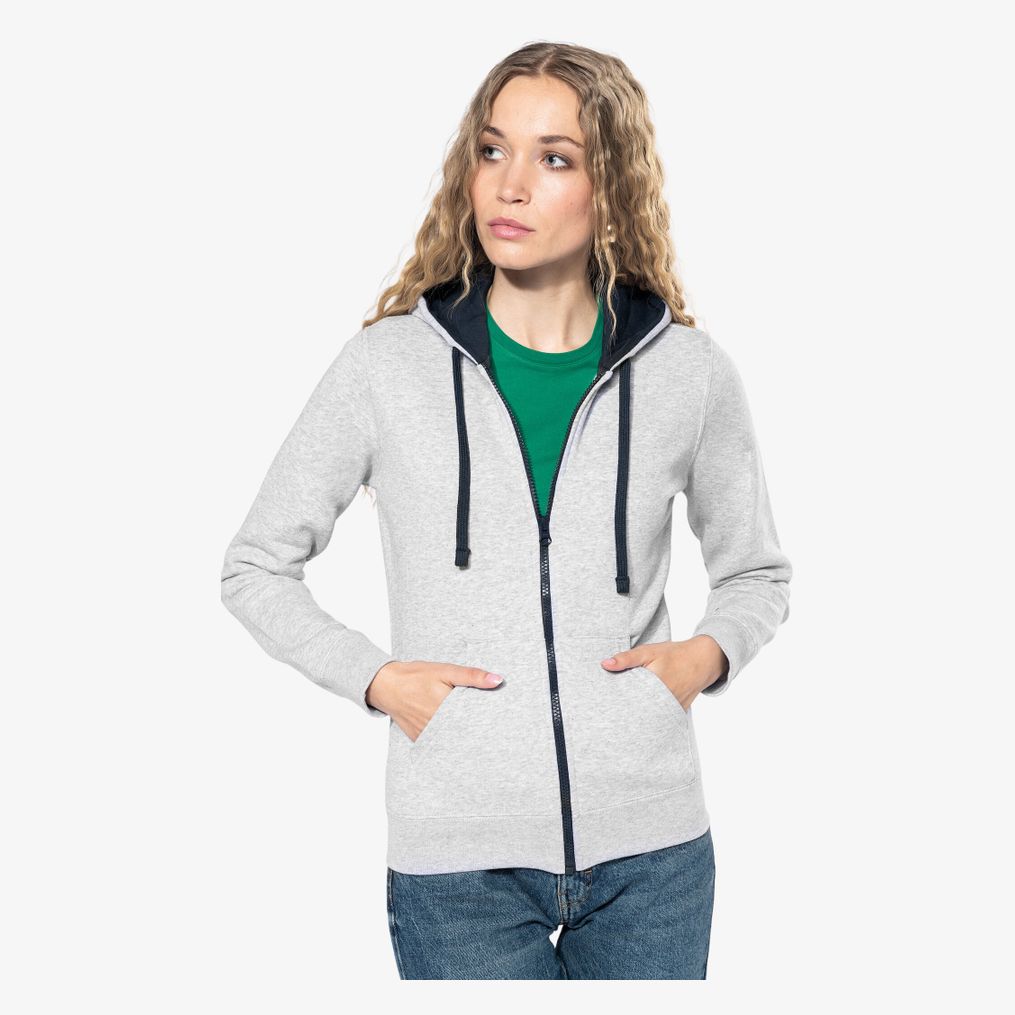 sweat-shirt zippé capuche contrastée femme kariban