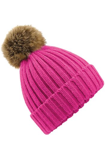 Image produit Bonnet à larges mailles et à pompon en fourrure