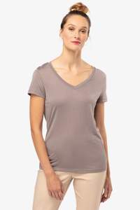 Image produit T-shirt Lyocell TENCEL™ col V manches courtes femme - 145 g