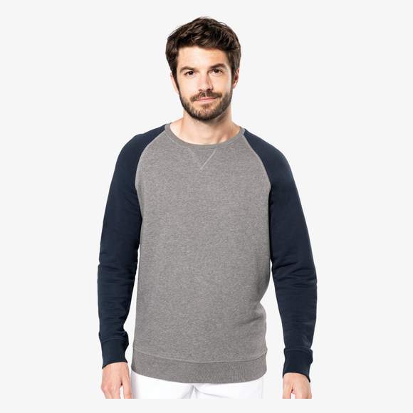 K491 - Sweat-shirt BIO bicolore col rond manches raglan homme