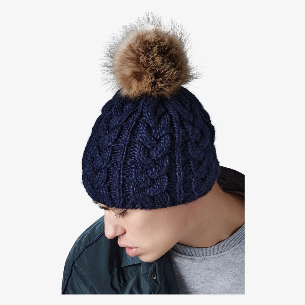 Bonnet torsadé à pompon en fourrure Beechfield